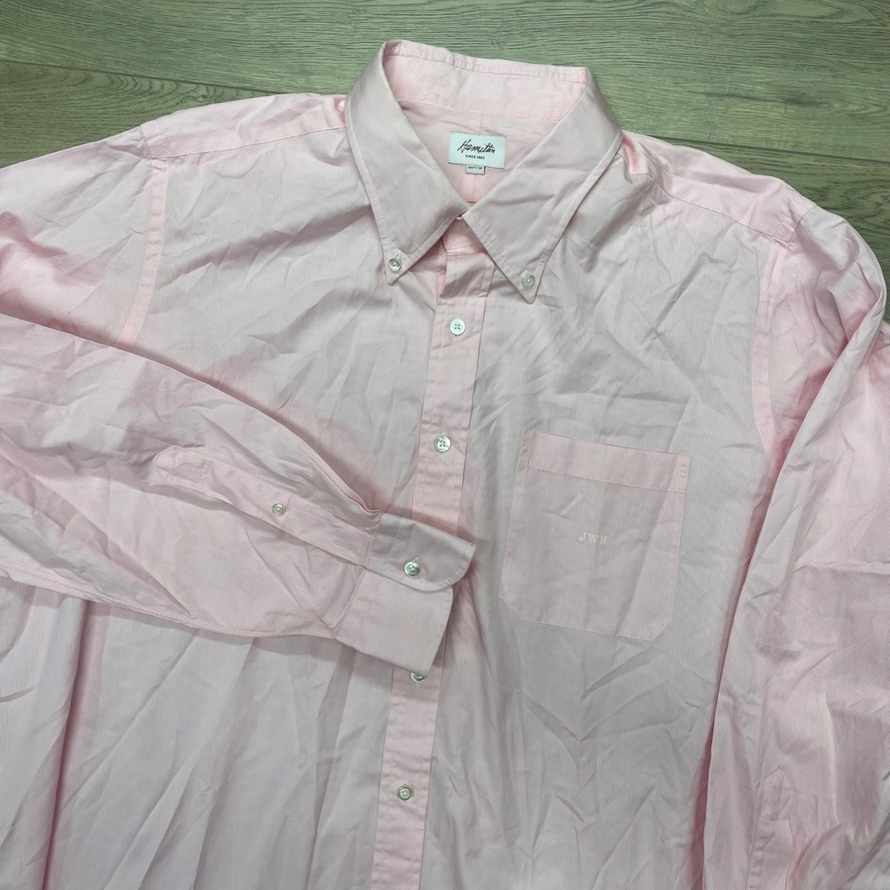 Hamilton Button Down Shirt Mens XL Pink Striped Monogram JWH Long Sleeve